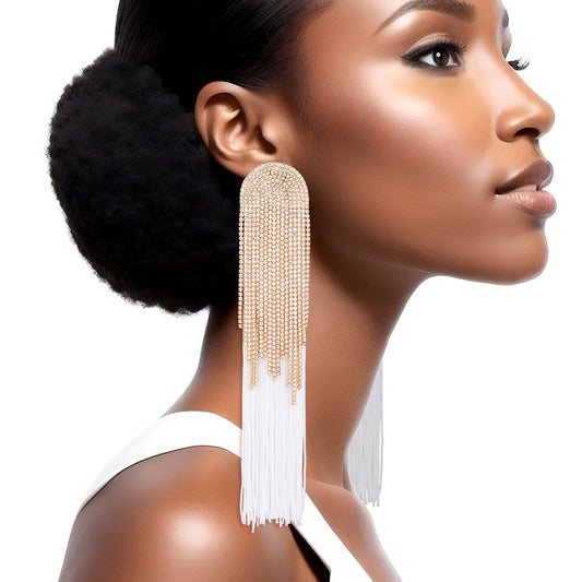 Tassel White Long Fringe Glam Earrings for Women - Premium Wholesale Jewelry from Pinktown - Just $19! Shop now at chiquestyles