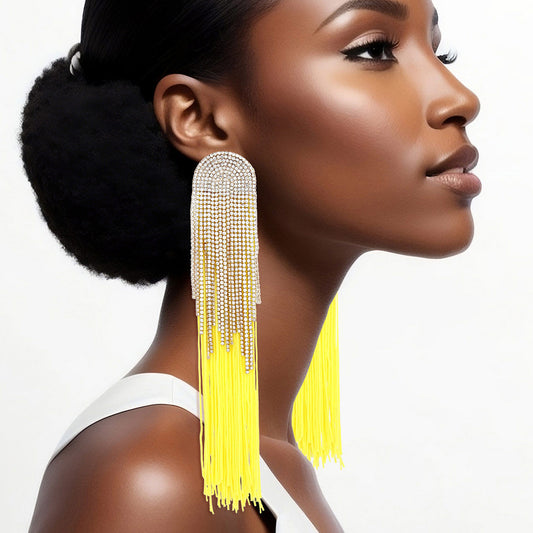 Tassel Yellow Long Fringe Glam Earrings for Women - Premium Sigma Gamma Rho Paraphernalia from Pinktown - Just $19! Shop now at chiquestyles