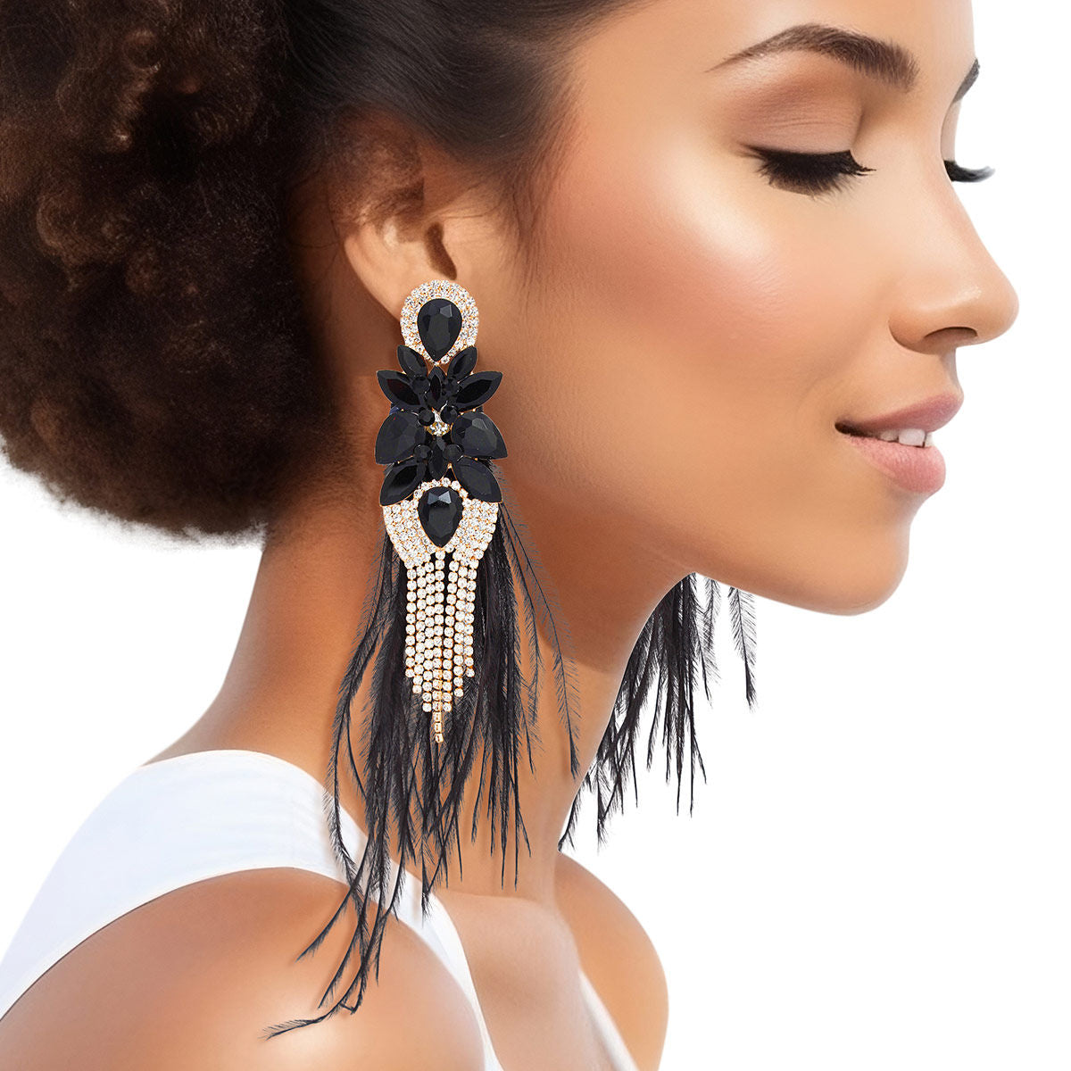 Tassel Black Feather Glass Earrings for Women - Premium Wholesale Jewelry from Pinktown - Just $22! Shop now at chiquestyles