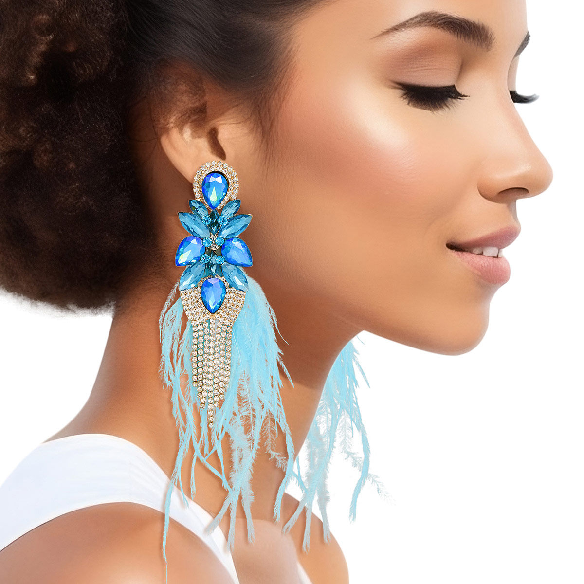 Tassel Blue Feather Glass Earrings for Women - Premium Wholesale Jewelry from Pinktown - Just $22! Shop now at chiquestyles