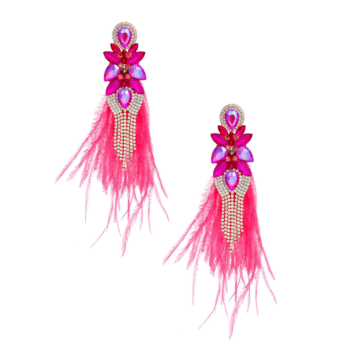 Tassel Fuchsia Feather Glass Earrings for Women - Premium Wholesale Jewelry from Pinktown - Just $22! Shop now at chiquestyles
