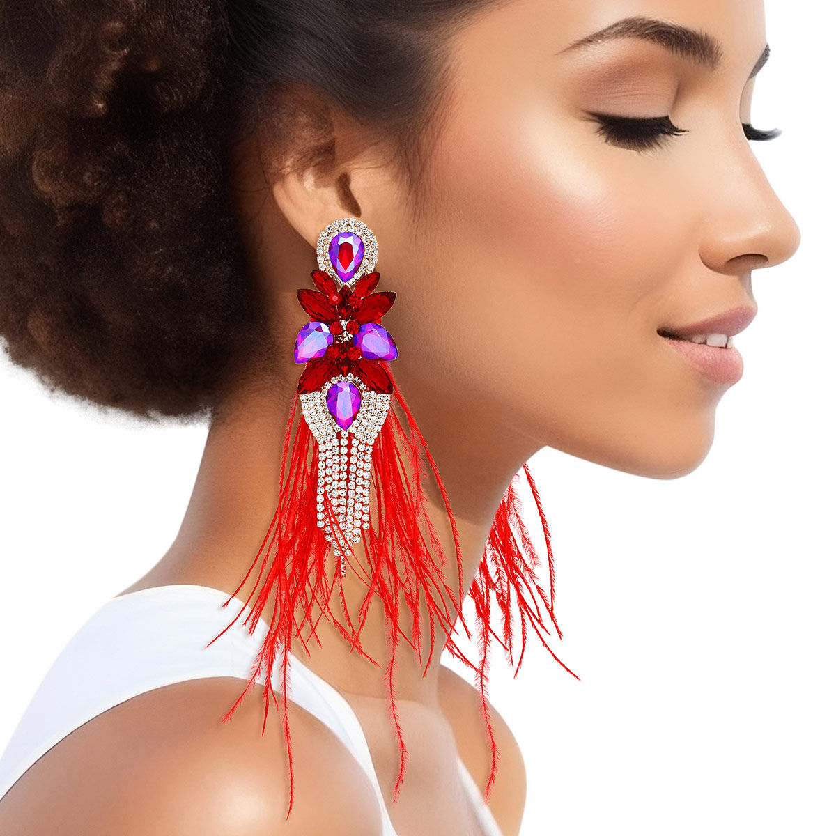Tassel Red Feather Glass Earrings for Women - Premium Wholesale Jewelry from Pinktown - Just $22! Shop now at chiquestyles