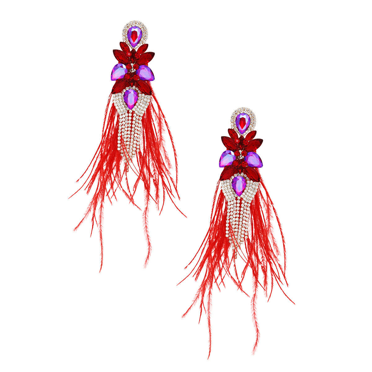 Tassel Red Feather Glass Earrings for Women - Premium Wholesale Jewelry from Pinktown - Just $22! Shop now at chiquestyles
