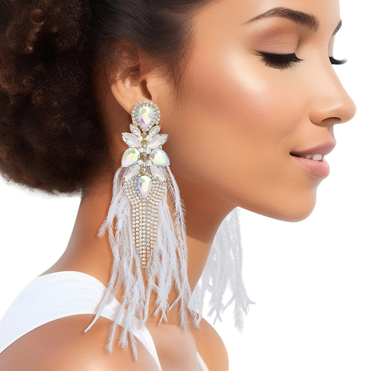 Tassel White Feather Glass Earrings for Women - Premium Wholesale Jewelry from Pinktown - Just $22! Shop now at chiquestyles