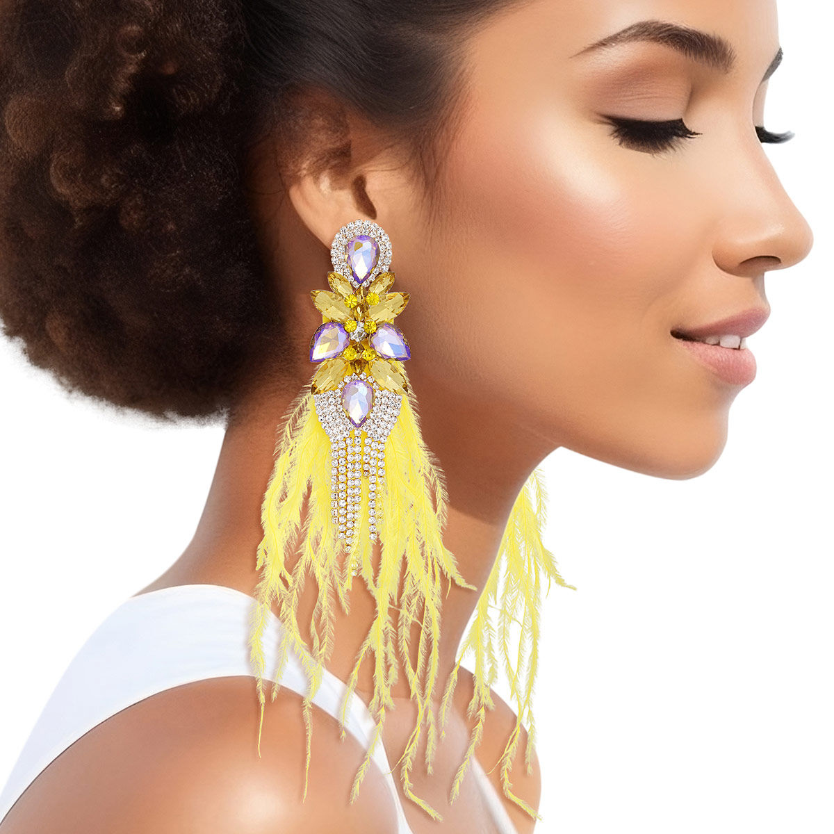 Tassel Yellow Feather Glass Earrings for Women - Premium Wholesale Jewelry from Pinktown - Just $22! Shop now at chiquestyles