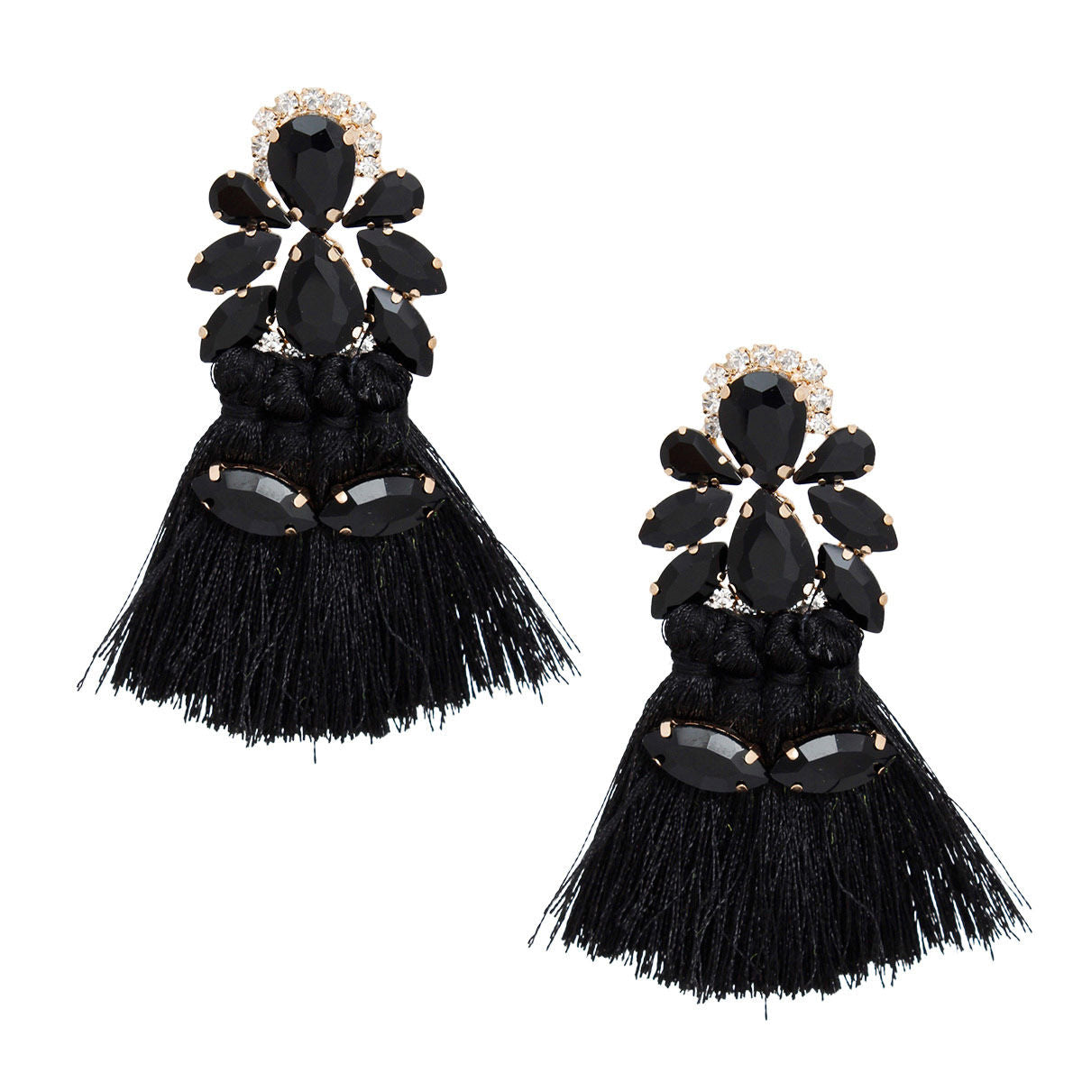 Tassel Black Crystal Medium Earrings for Women - Premium Wholesale Jewelry from Pinktown - Just $15! Shop now at chiquestyles