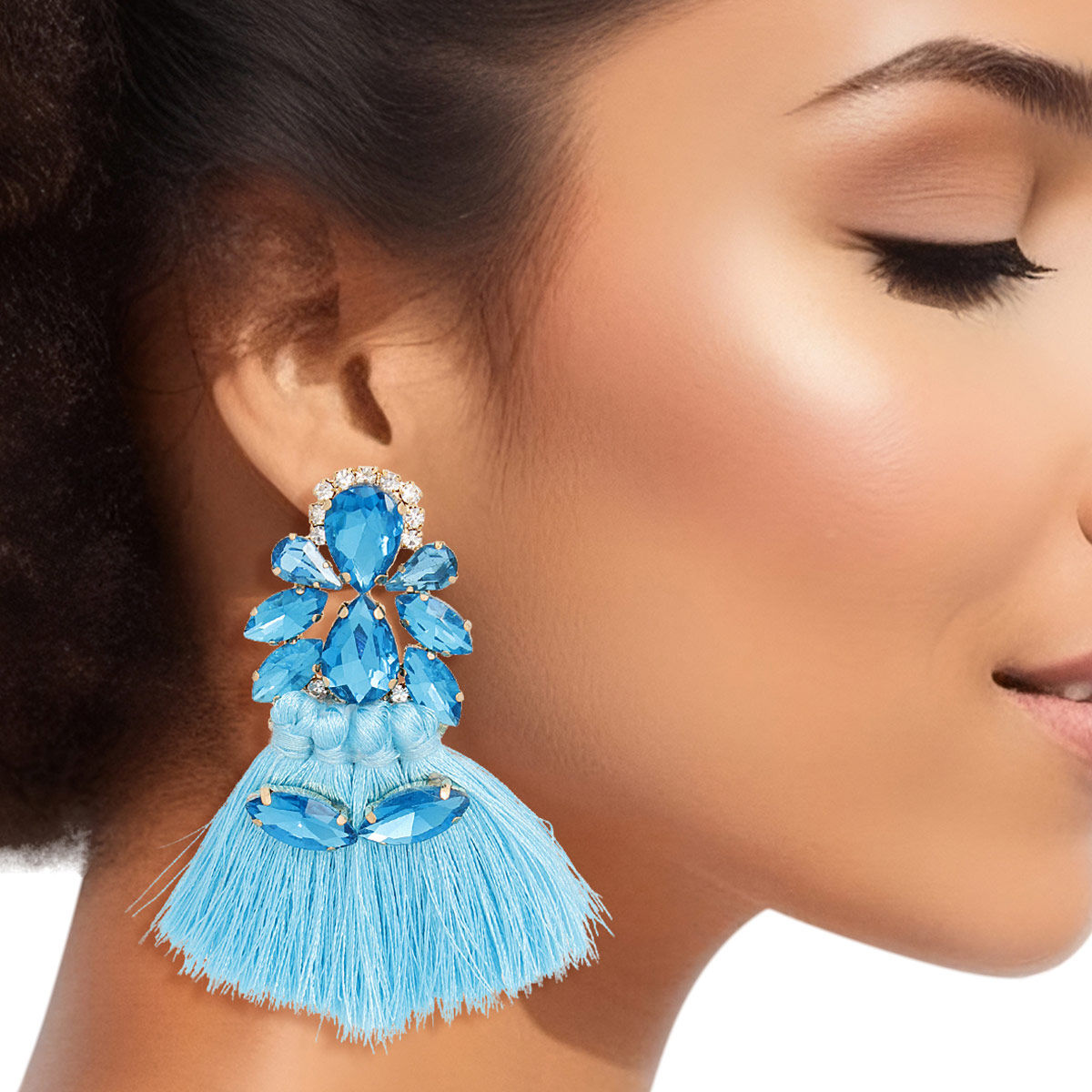 Tassel Blue Crystal Medium Earrings for Women - Premium Wholesale Jewelry from Pinktown - Just $15! Shop now at chiquestyles
