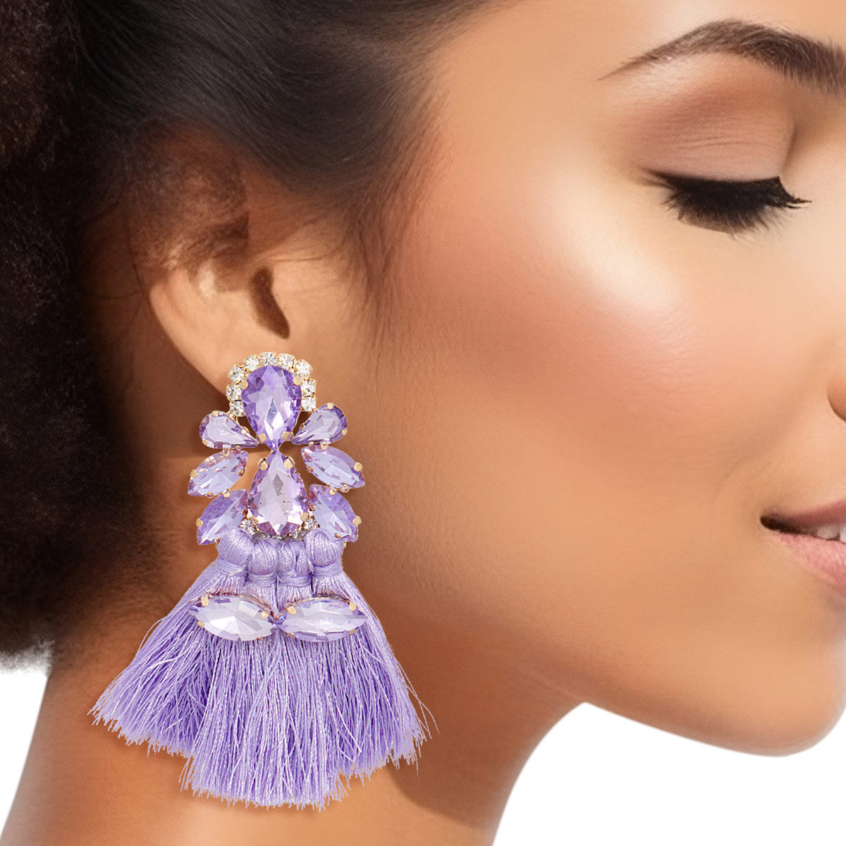 Tassel Lavender Crystal Medium Earrings for Women - Premium Wholesale Jewelry from Pinktown - Just $15! Shop now at chiquestyles