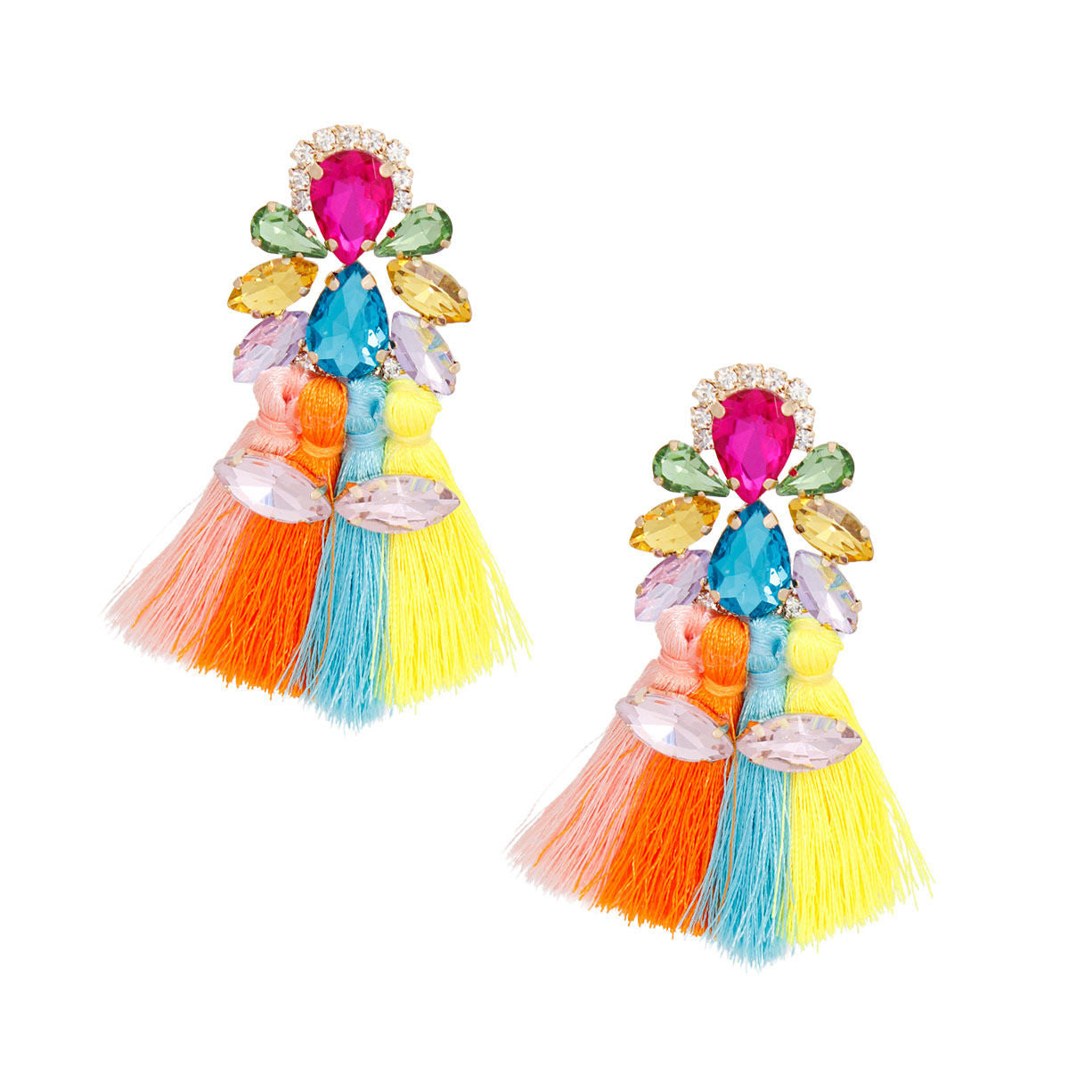 Tassel Multicolor Crystal Med Earrings for Women - Premium Wholesale Jewelry from Pinktown - Just $15! Shop now at chiquestyles