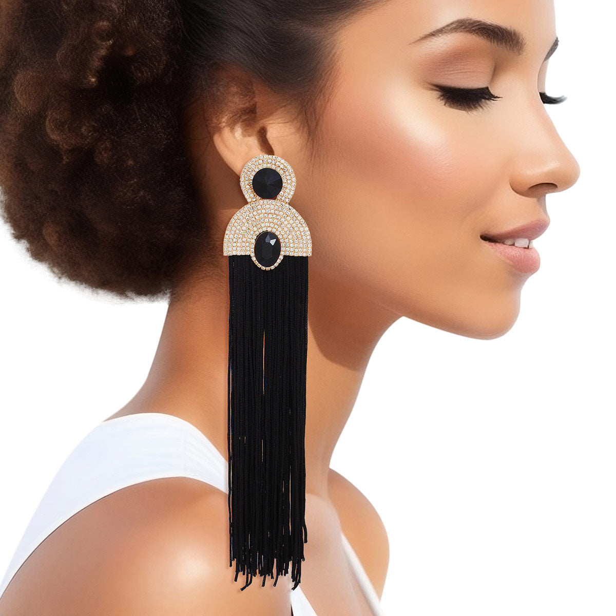 Tassel Black Long Vintage Glam Earrings for Women - Premium Wholesale Jewelry from Pinktown - Just $19! Shop now at chiquestyles