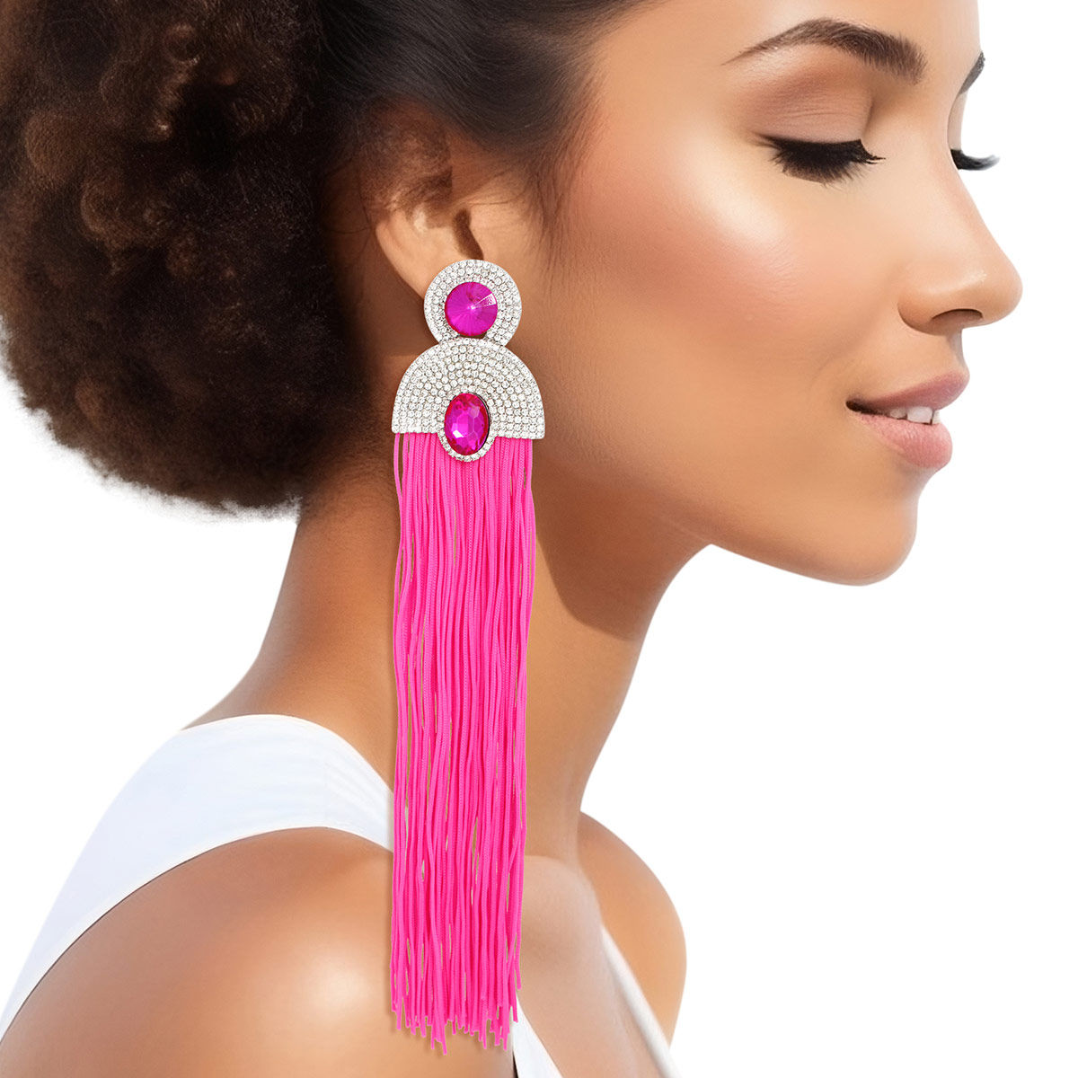 Tassel Fuchsia Long Vintage Glam Earrings Women - Premium Wholesale Jewelry from Pinktown - Just $19! Shop now at chiquestyles