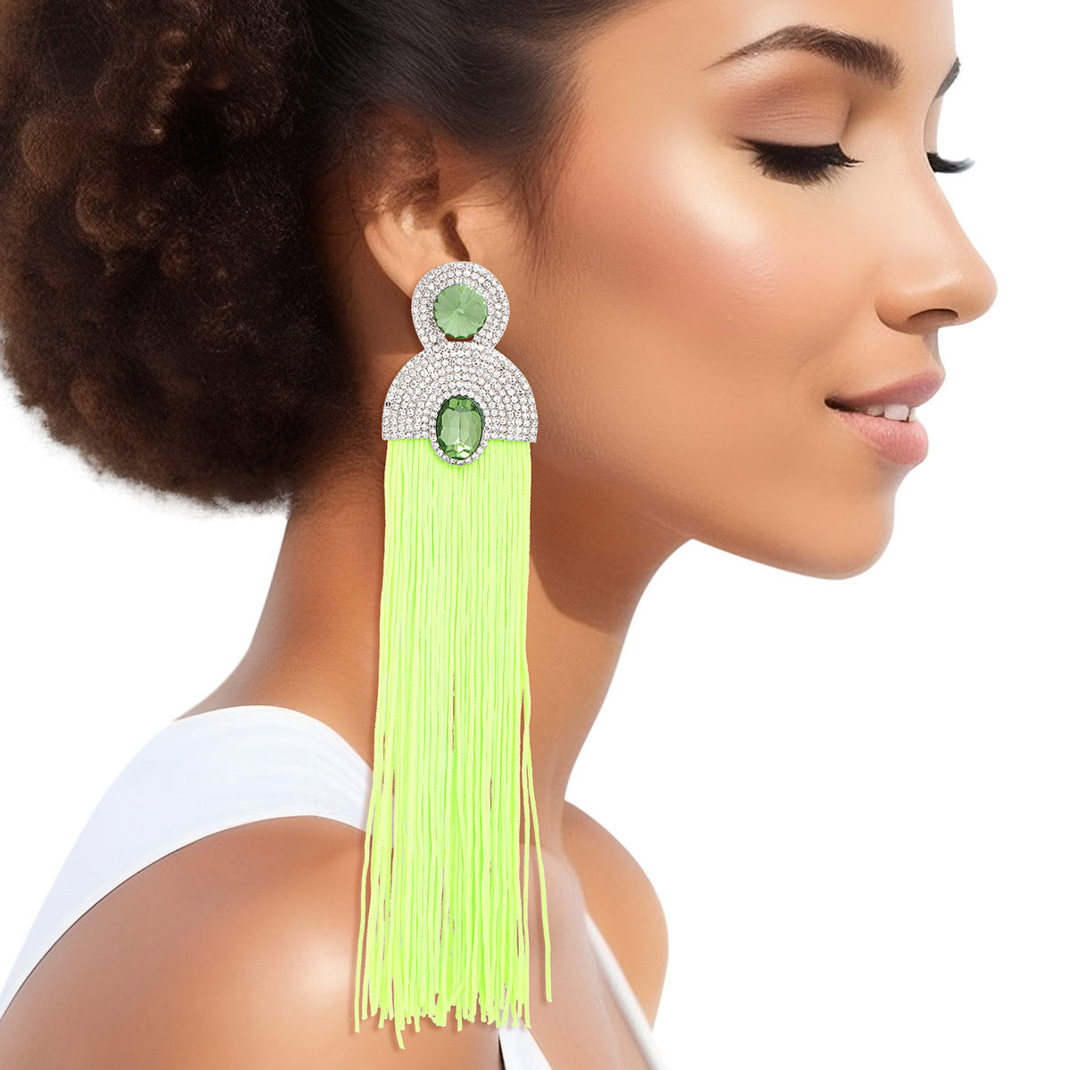 Tassel Green Long Vintage Glam Earrings for Women - Premium Wholesale Jewelry from Pinktown - Just $19! Shop now at chiquestyles