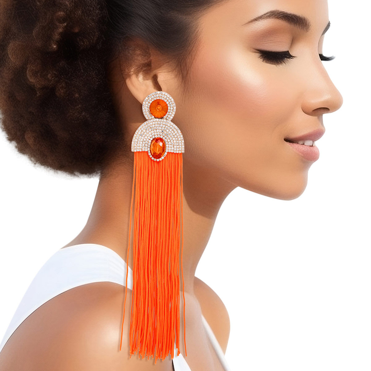 Tassel Orange Long Vintage Glam Earrings for Women - Premium Wholesale Jewelry from Pinktown - Just $19! Shop now at chiquestyles