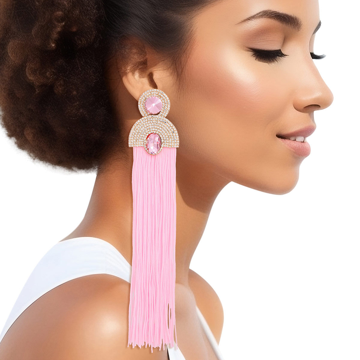 Tassel Pink Long Vintage Glam Earrings for Women - Premium Wholesale Jewelry from Pinktown - Just $19! Shop now at chiquestyles