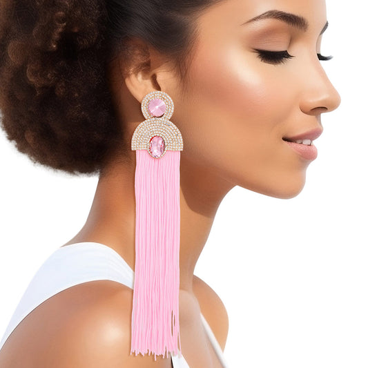 Tassel Pink Long Vintage Glam Earrings for Women - Premium Wholesale Jewelry from Pinktown - Just $19! Shop now at chiquestyles