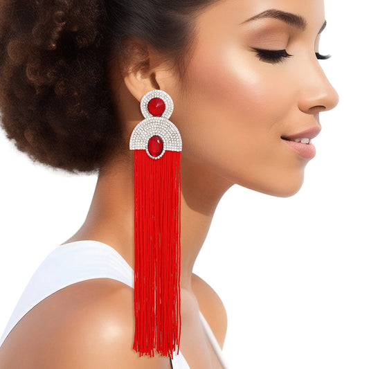 Tassel Red Long Vintage Glam Earrings for Women - Premium Wholesale Jewelry from Pinktown - Just $19! Shop now at chiquestyles