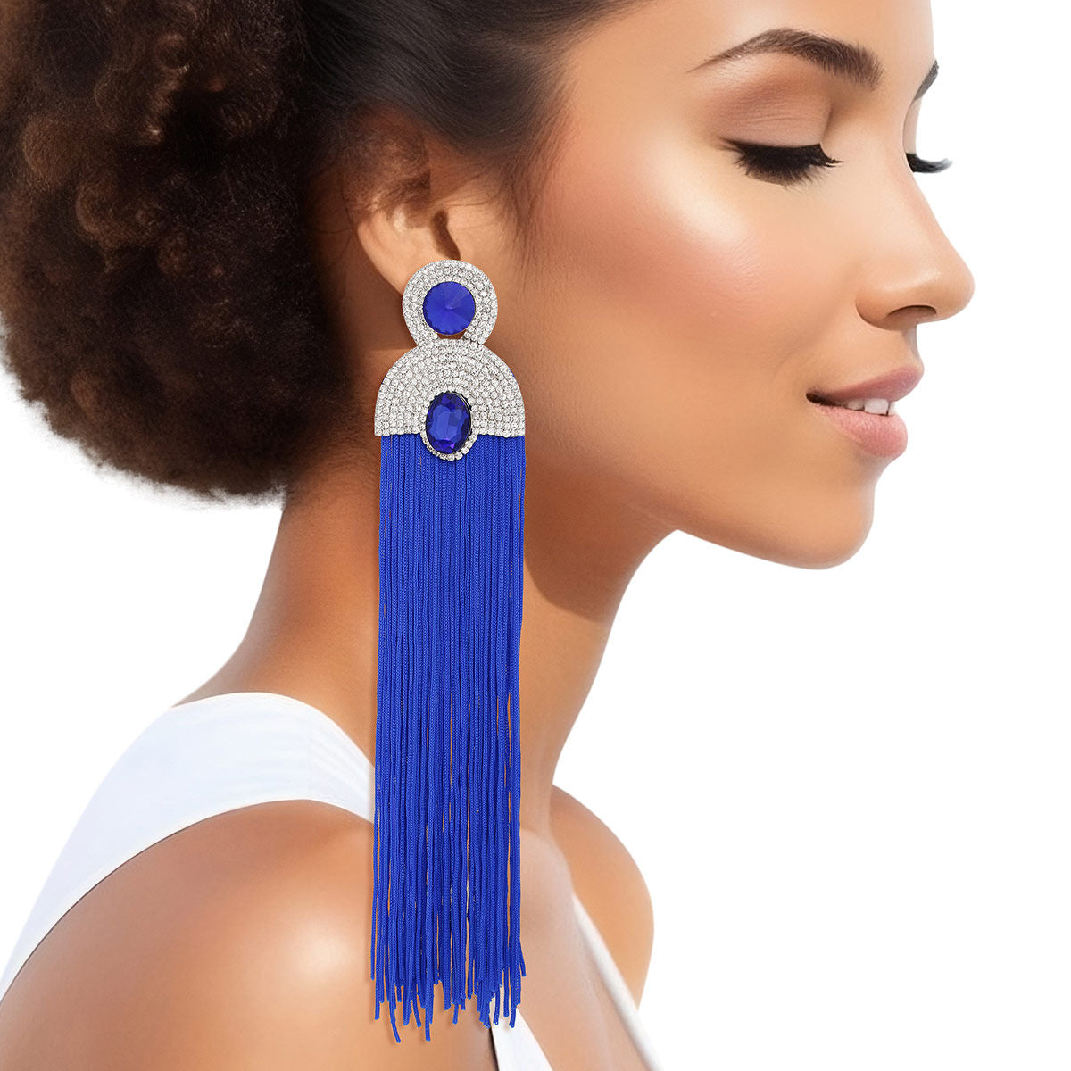 Tassel Royal Blue Long Vintage Glam Earrings Women - Premium Wholesale Jewelry from Pinktown - Just $19! Shop now at chiquestyles