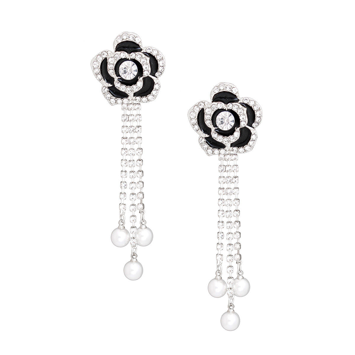 Drop Black Rose Pave Fringe Silver Earrings Women - Premium Wholesale Jewelry from Pinktown - Just $12! Shop now at chiquestyles