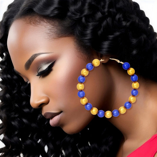 SGRHO Sorority Blue Gold Pearl Hoops for Women - Premium Wholesale Jewelry from Pinktown - Just $5! Shop now at chiquestyles