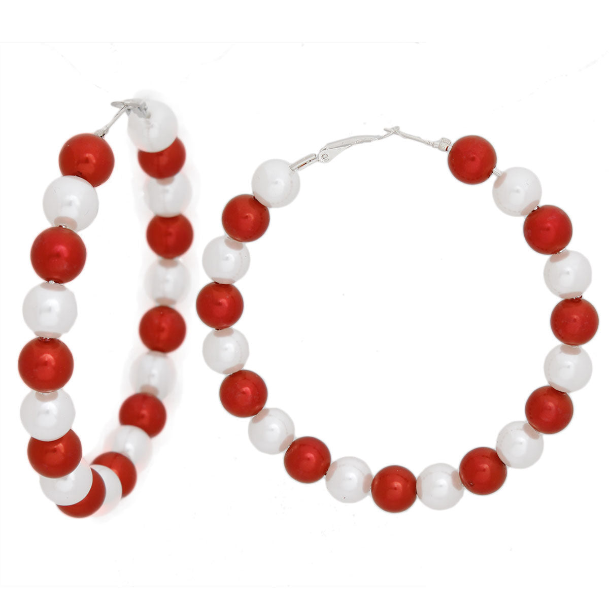 DST Sorority Red White Pearl Hoops for Women - Premium Wholesale Jewelry from Pinktown - Just $5! Shop now at chiquestyles