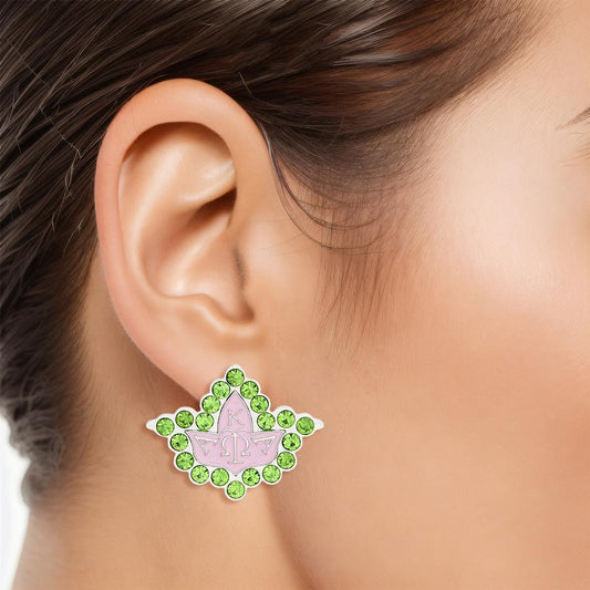AKA Sorority Pink Green Stone Ivy Leaf Studs - Premium AKA Sorority Paraphernalia from Pinktown - Just $12! Shop now at chiquestyles