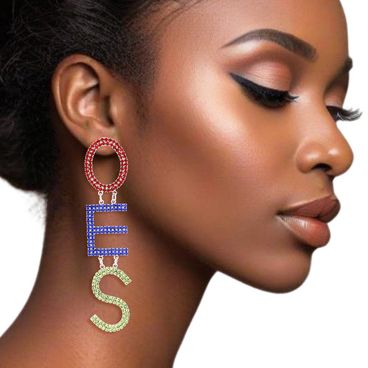 OES Sorority Pave Letter Silver Dangle Earrings - Premium Wholesale Jewelry from Pinktown - Just $18! Shop now at chiquestyles