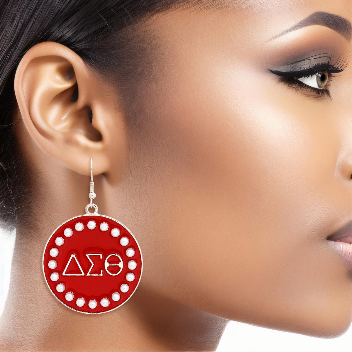 DST Sorority Round Red Fish Hook Earrings - Premium Authorized DST Vendor from Pinktown - Just $12! Shop now at chiquestyles