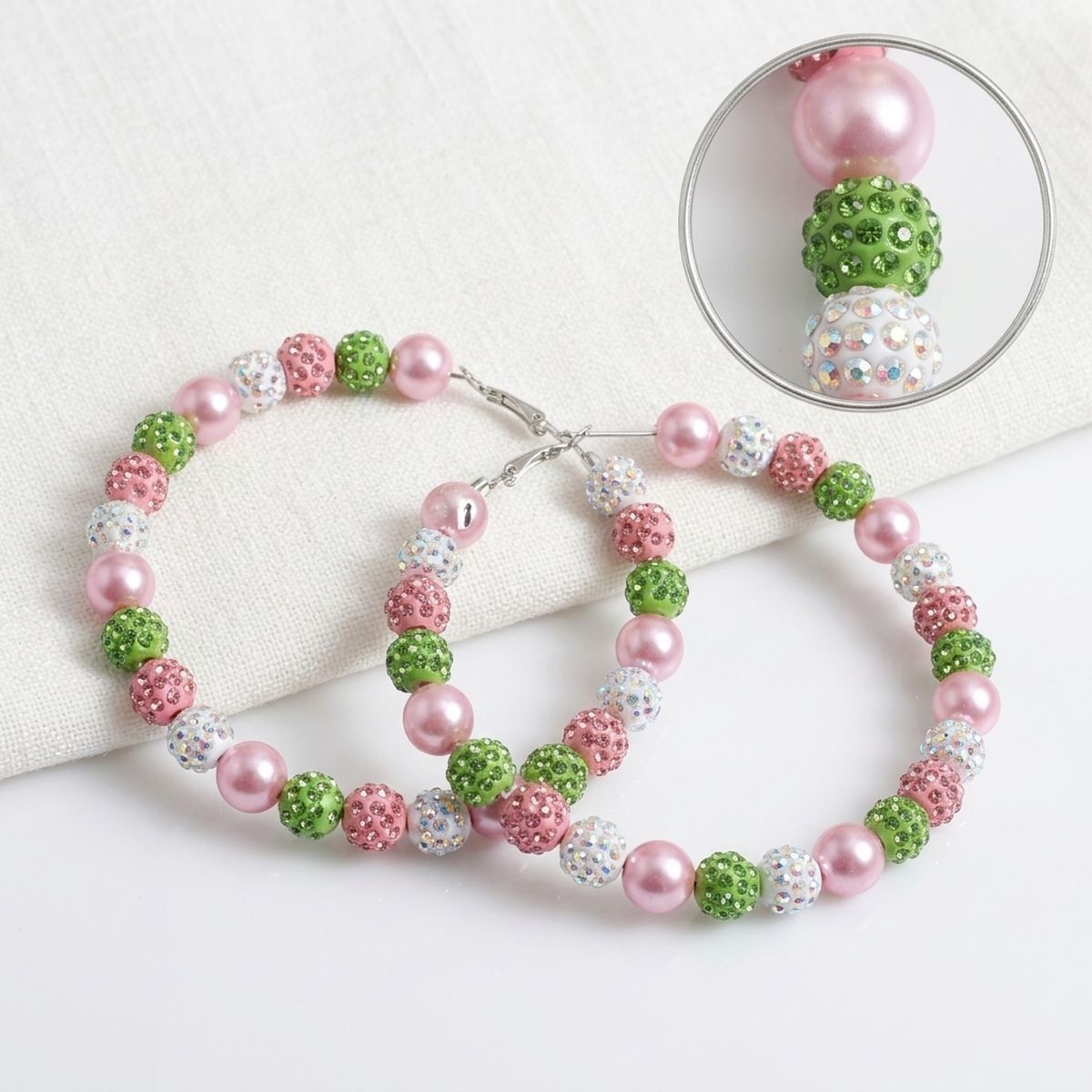 Pink Green 3in Stone Ball Hoops
