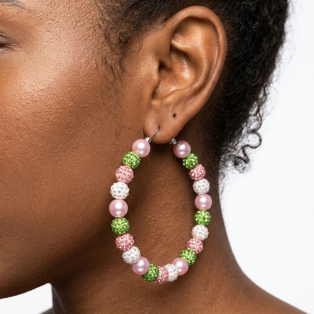Pink Green 3in Stone Ball Hoops