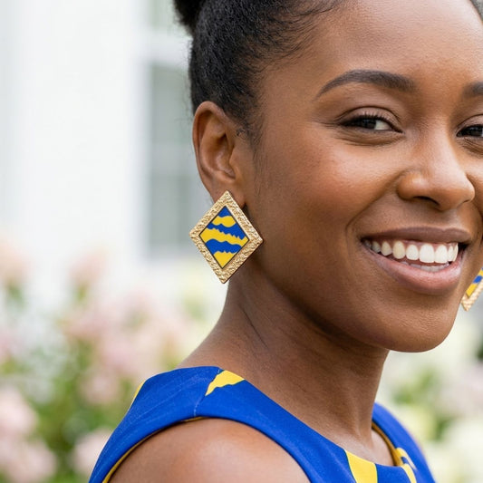 SGRHO Blue Wave Gold Framed Art Clip On Earrings