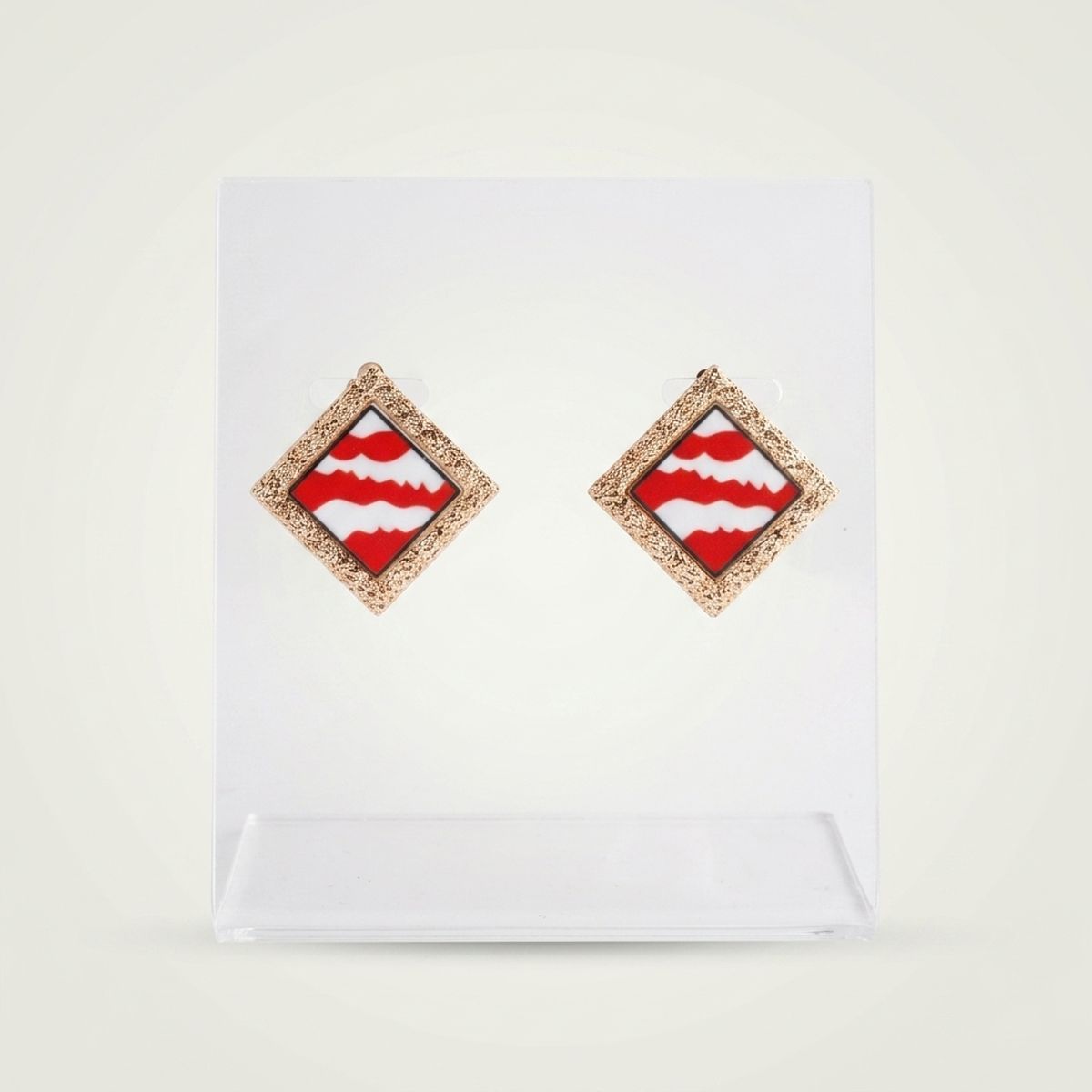 DST Crimson Wave Gold Framed Art Clip On Earrings