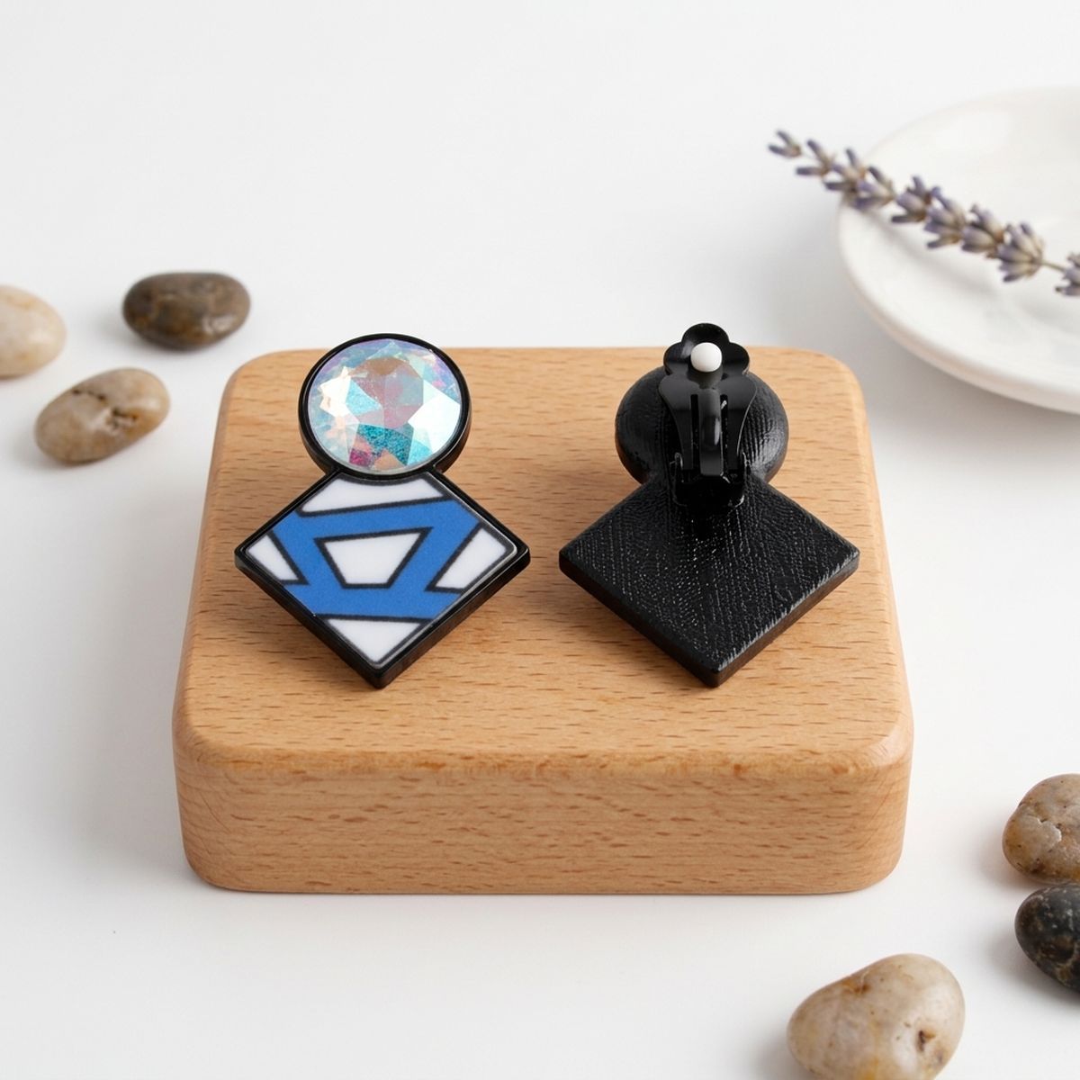 ZPB Glass Crystal Geometric Gem Clip On Earrings