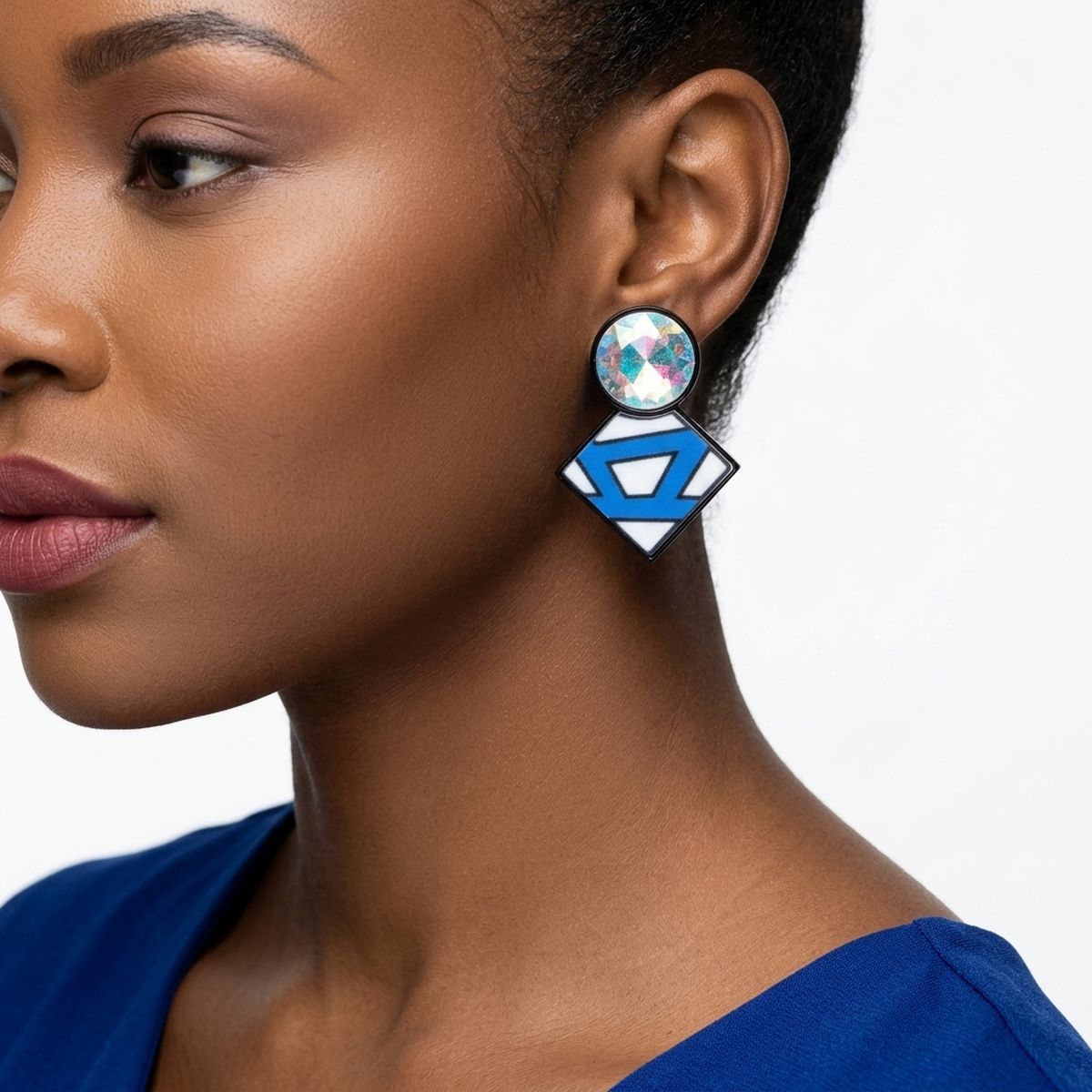 ZPB Glass Crystal Geometric Gem Clip On Earrings