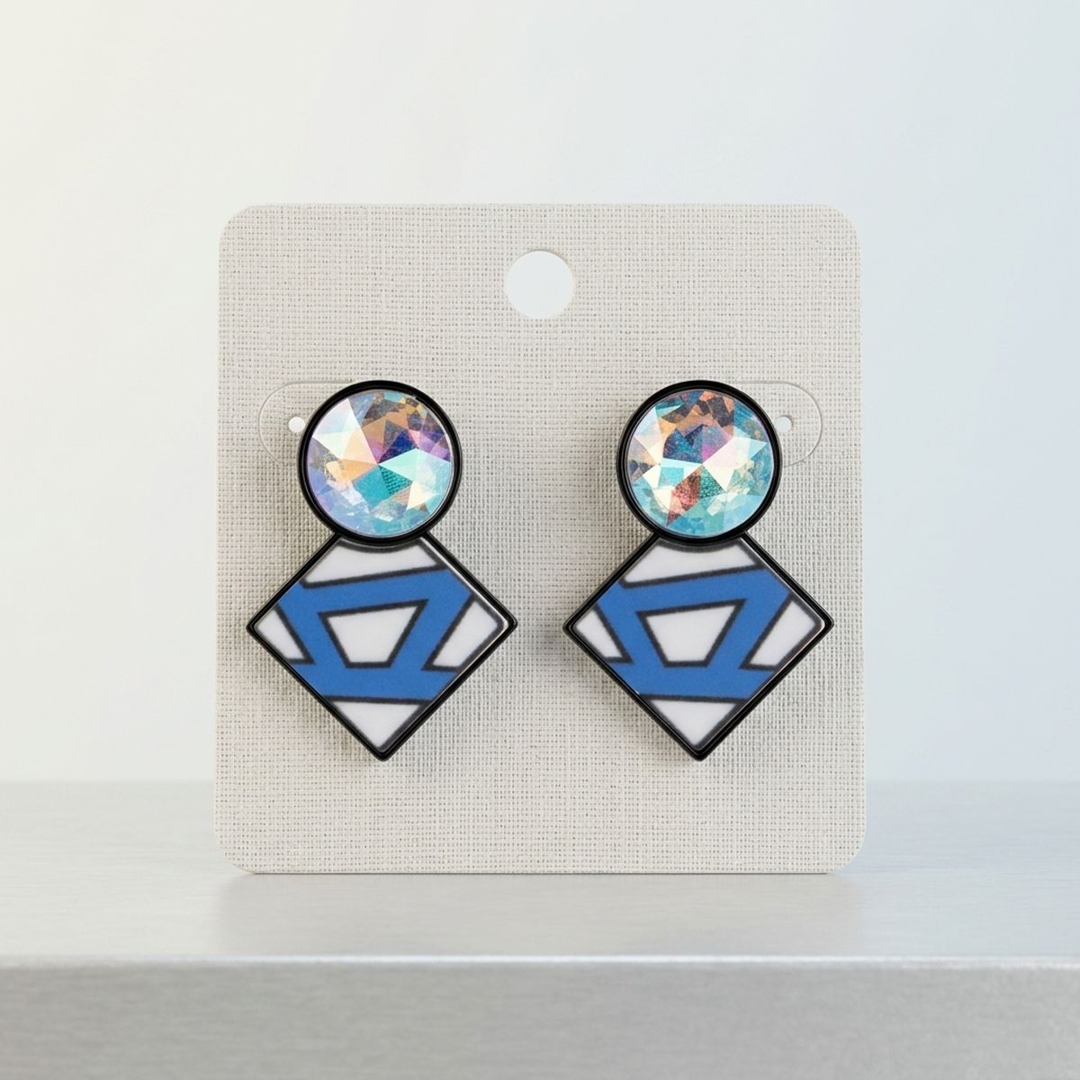 ZPB Glass Crystal Geometric Gem Clip On Earrings