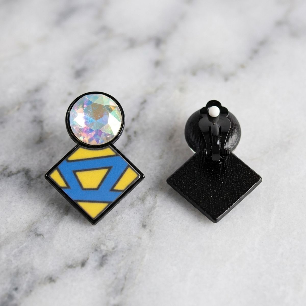 SGRHO Glass Crystal Geometric Gem Clip On Earrings