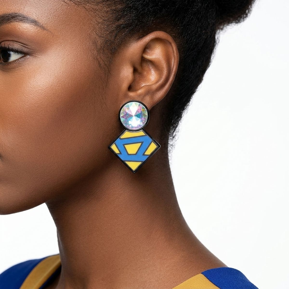 SGRHO Glass Crystal Geometric Gem Clip On Earrings