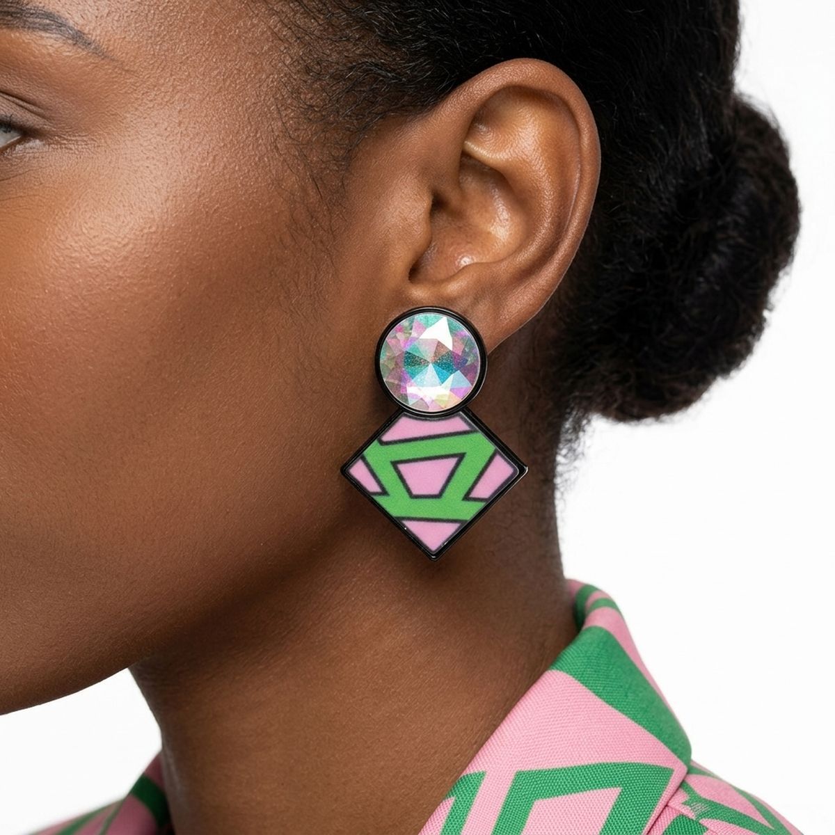 AKA Glass Crystal Geometric Gem Clip On Earrings