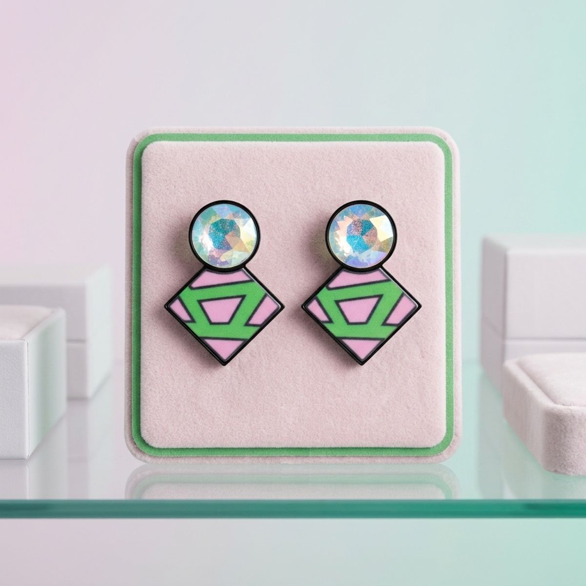 AKA Glass Crystal Geometric Gem Clip On Earrings