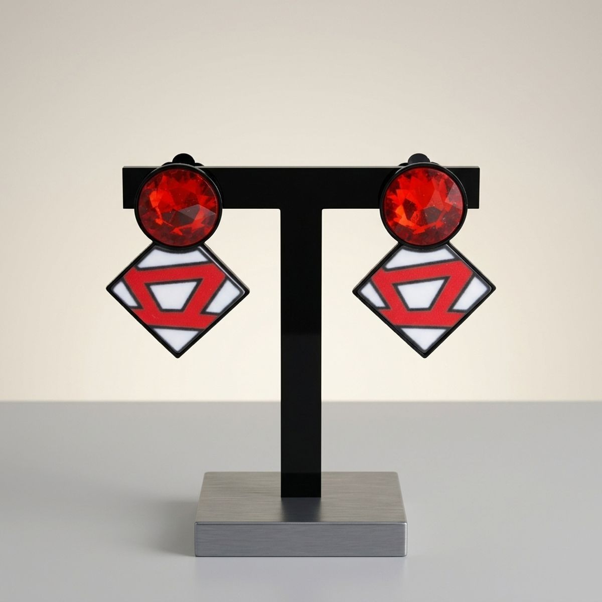 DST Glass Crystal Geometric Gem Clip On Earrings