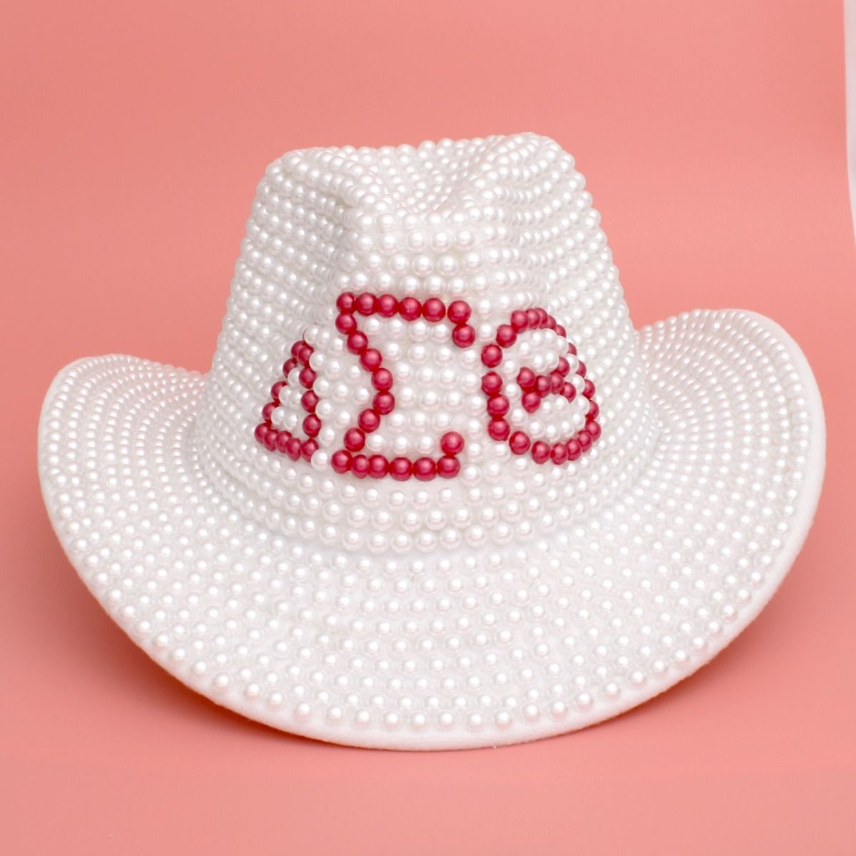 DST Sorority White and Red Pearl Fedora Hat Women