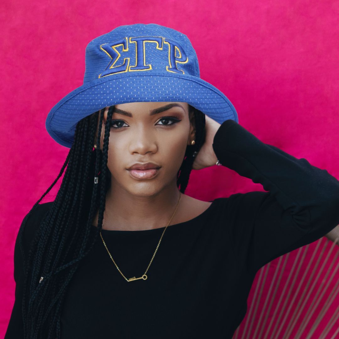SGRHO Sorority Yellow Mesh Embroidered Bucket Hat