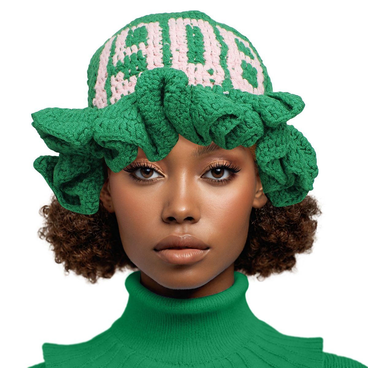 AKA Sorority Green Crochet Ruffle 1908 Bucket Hat