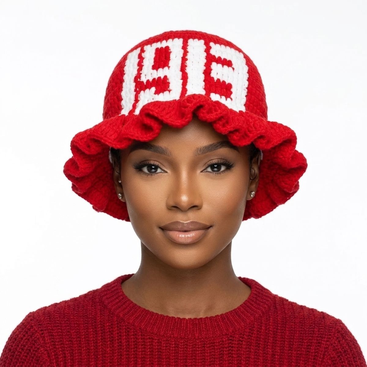 DST Sorority Red Crochet Ruffle 1913 Bucket Hat