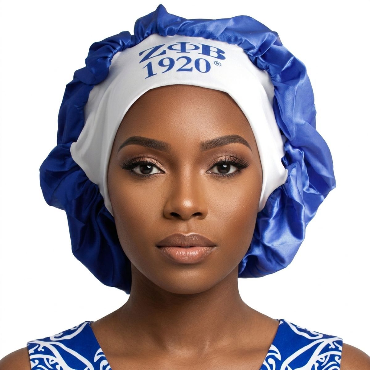 ZPB Blue Silky Satin & Contrast Band Sleep Bonnet