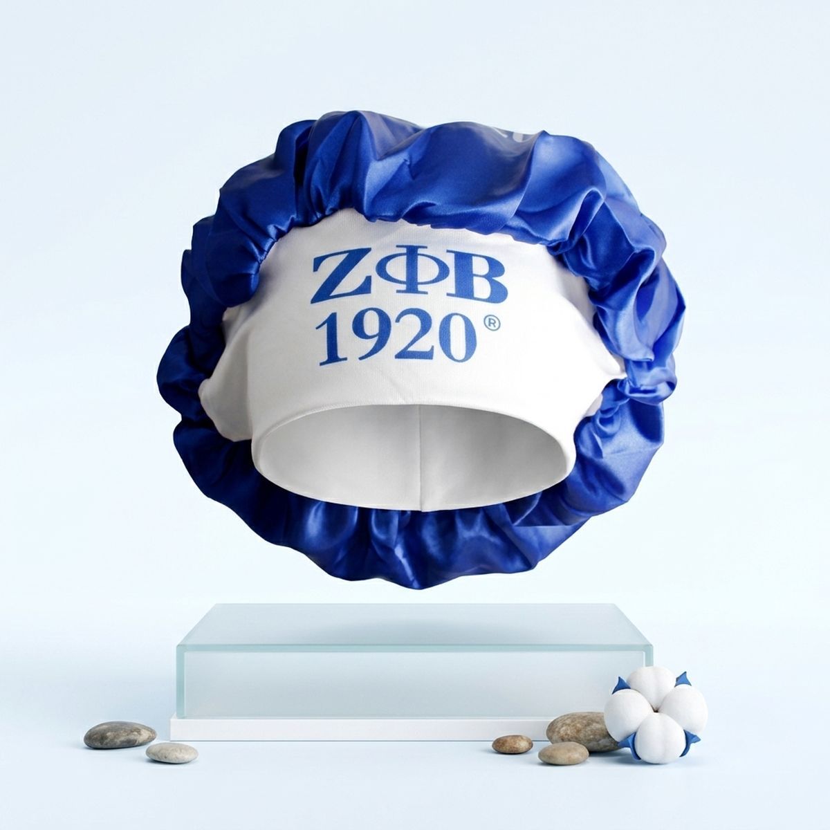 ZPB Blue Silky Satin & Contrast Band Sleep Bonnet