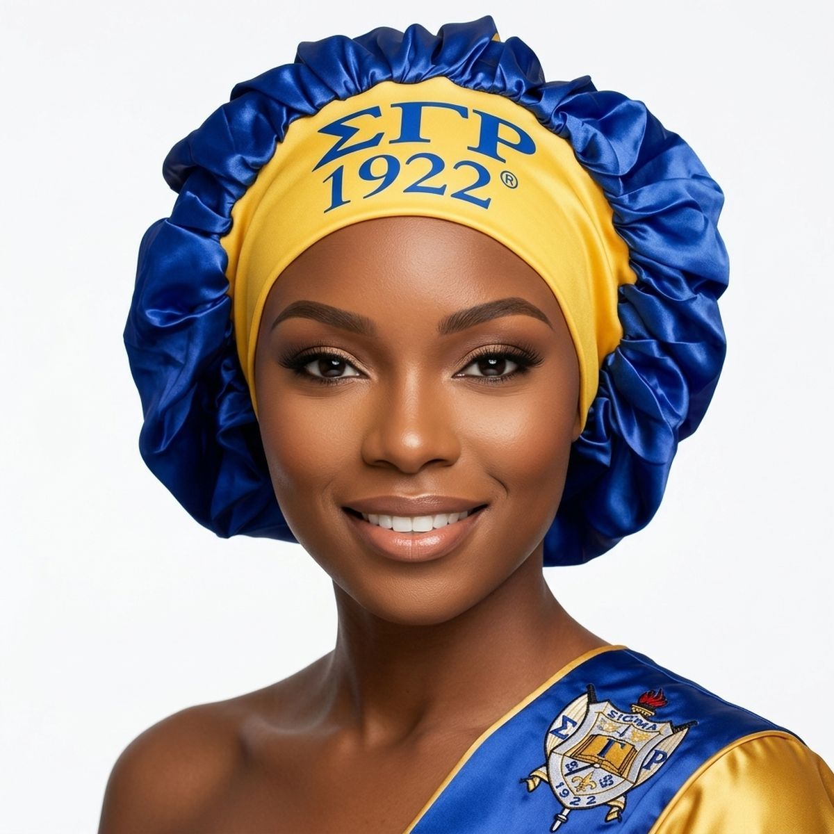 SGRHO Blue Silky Satin & Contrast Band Sleep Bonnet