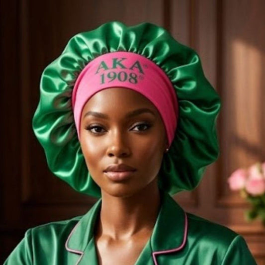 AKA Green Silky Satin & Contrast Band Sleep Bonnet