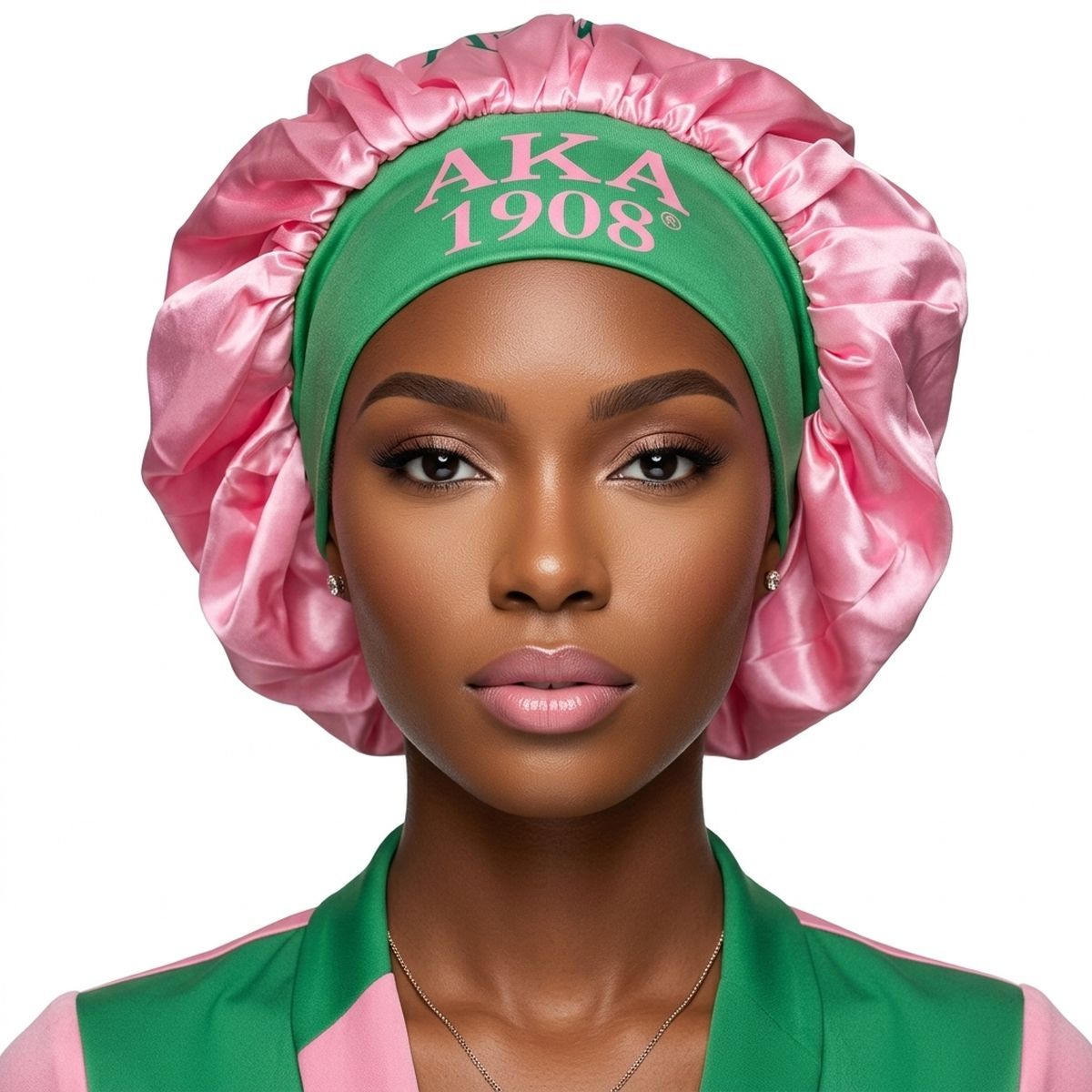 AKA Pink Silky Satin & Contrast Band Sleep Bonnet
