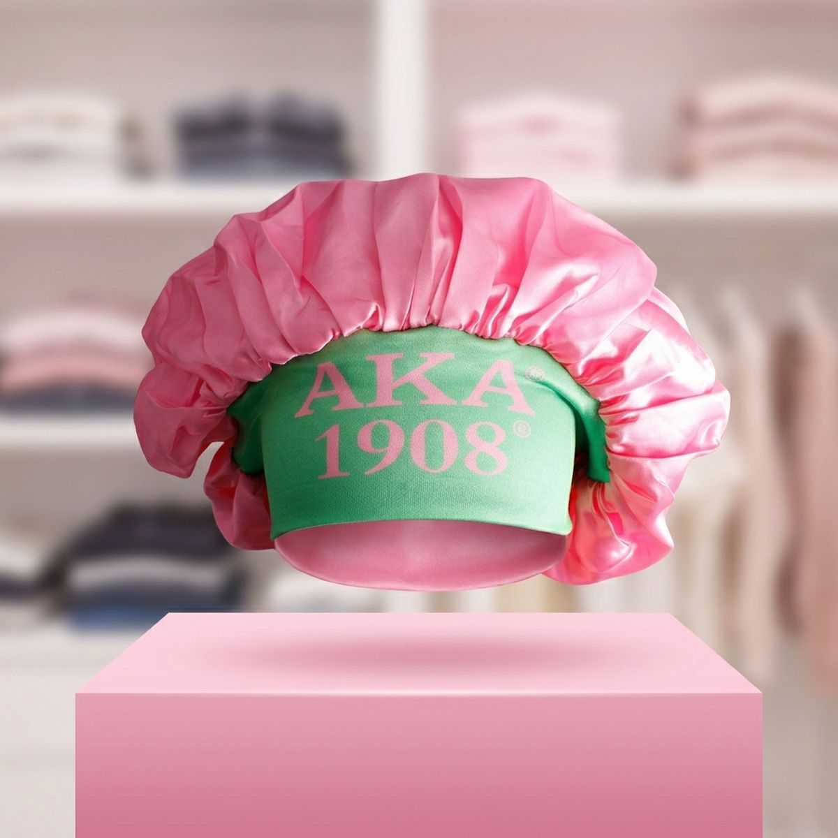 AKA Pink Silky Satin & Contrast Band Sleep Bonnet