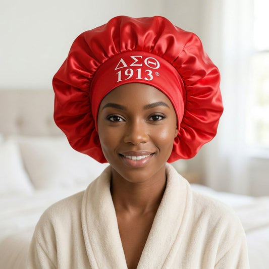 DST Red Silky Satin & Contrast Band Sleep Bonnet